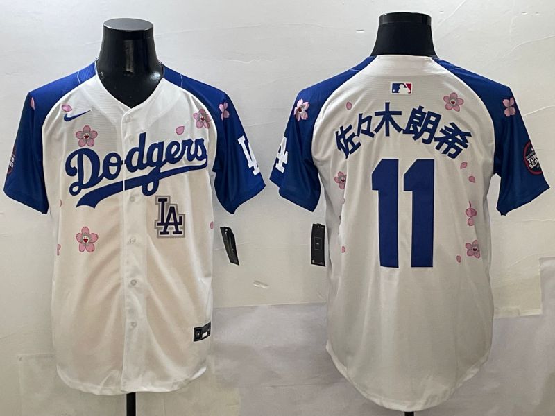 Men Los Angeles Dodgers 11 R.Sasaki White Blue Sakura Edition 2025 Nike MLB Jersey style 9